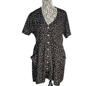Floral Print Mini Dress Short Sleeve Button Front Pockets Cottagecore‎